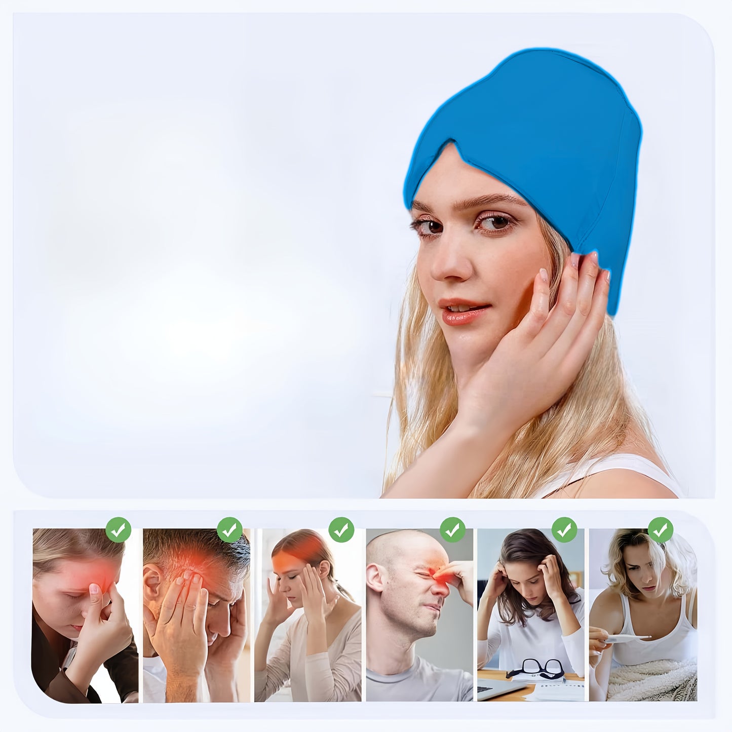 Reusable Cold Head Wrap with Adjustable Strap, Ice Pack for Head and Eyes, No Power Required