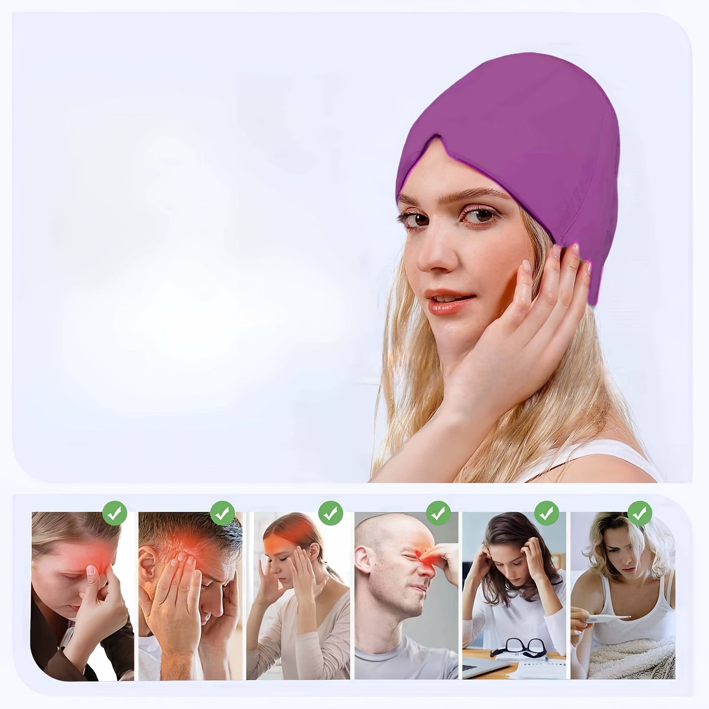 Reusable Cold Head Wrap with Adjustable Strap, Ice Pack for Head and Eyes, No Power Required