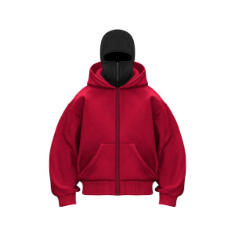 Balaclava Men Zip Hoodie Warm Casual Jacket Sweatshirt Y2K Hooded Face Mask Zipper Design Sports Jacket Outdoor Coat Clothing