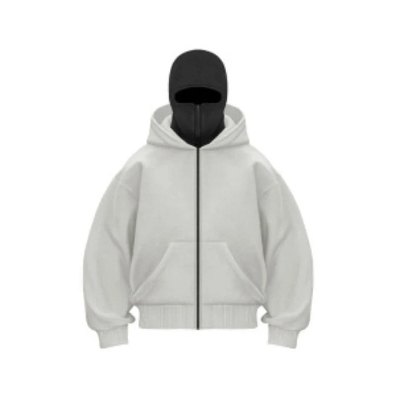 Balaclava Men Zip Hoodie Warm Casual Jacket Sweatshirt Y2K Hooded Face Mask Zipper Design Sports Jacket Outdoor Coat Clothing