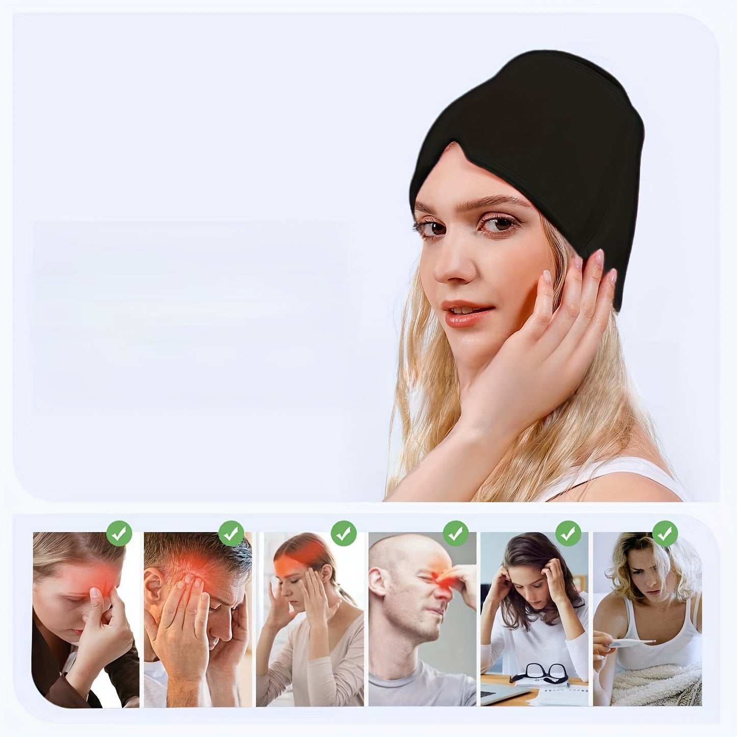 Reusable Cold Head Wrap with Adjustable Strap, Ice Pack for Head and Eyes, No Power Required