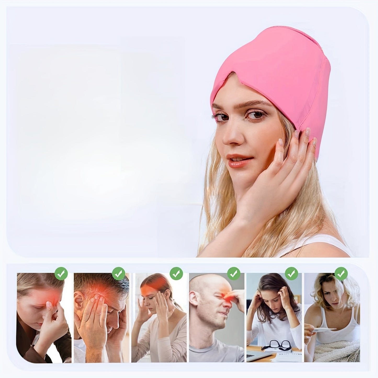 Reusable Cold Head Wrap with Adjustable Strap, Ice Pack for Head and Eyes, No Power Required