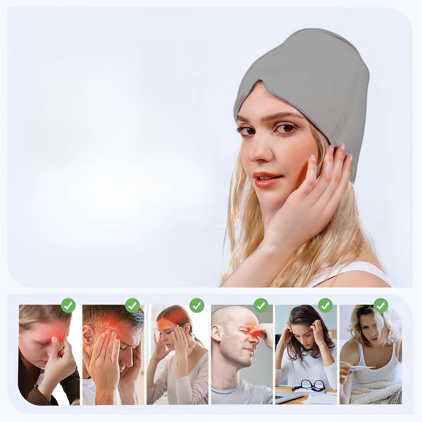 Reusable Cold Head Wrap with Adjustable Strap, Ice Pack for Head and Eyes, No Power Required